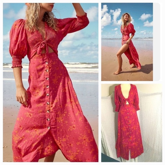 Free People String Of Hearts Maxi Dress - Black Size Small, Flowy Bohemian Style